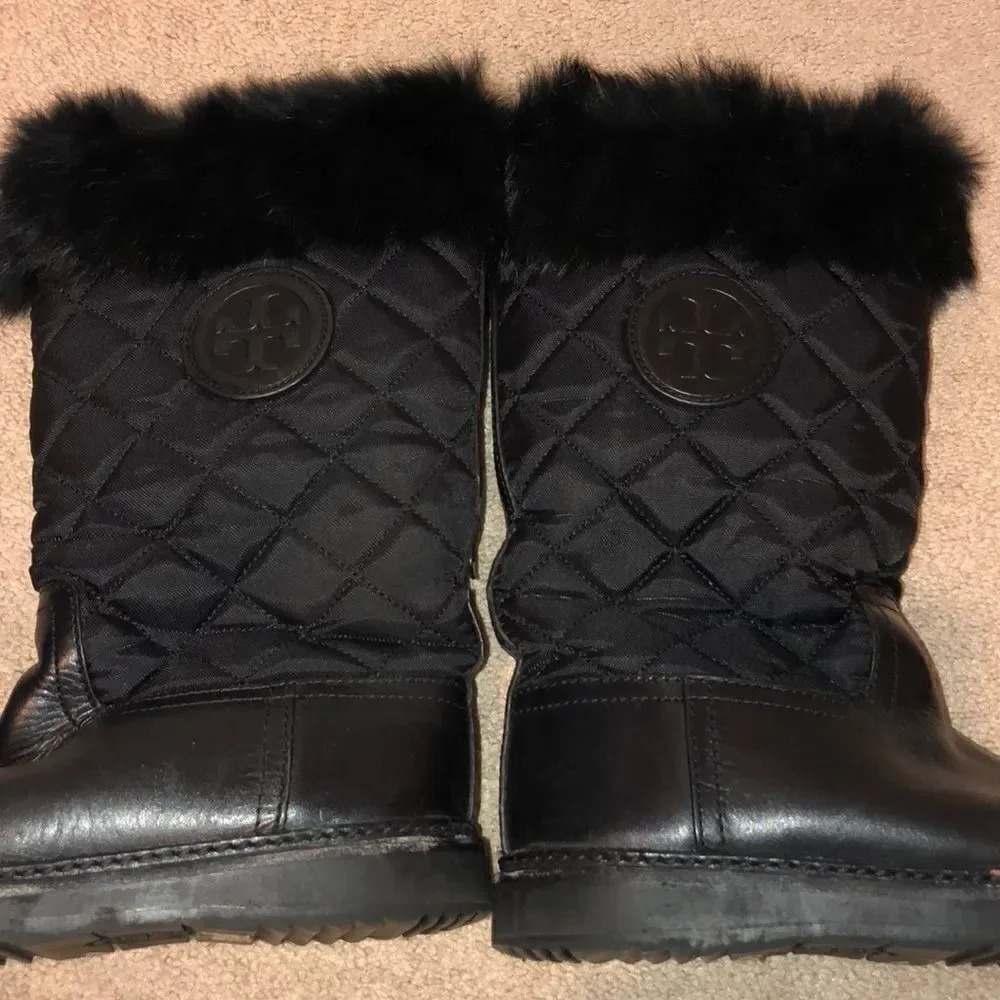 Tory Burch Black Leather & Fur Winter Ankle Boots - Size 6